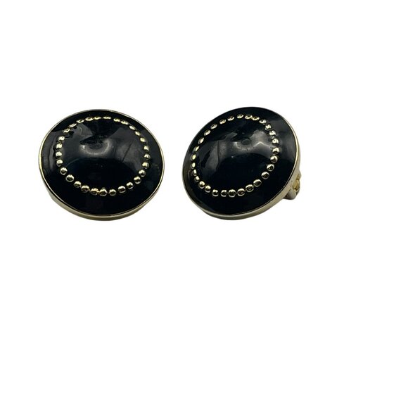 **Large Vintage Black and Gold Clip On Earrings - Picture 10 of 12
